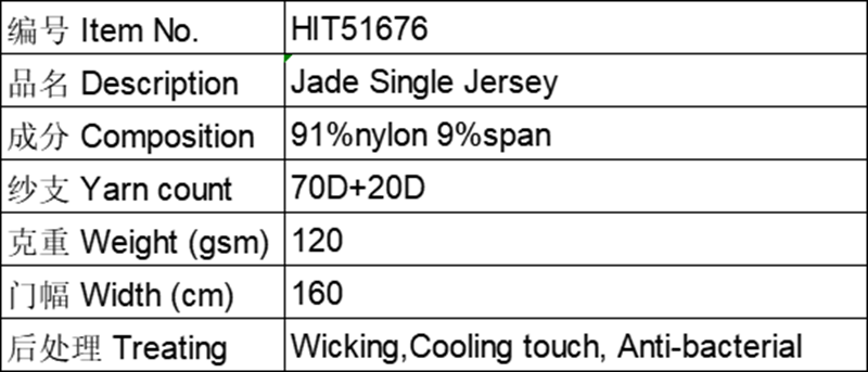 HIT51676 Anti-bacterial Jade Single Jersey 